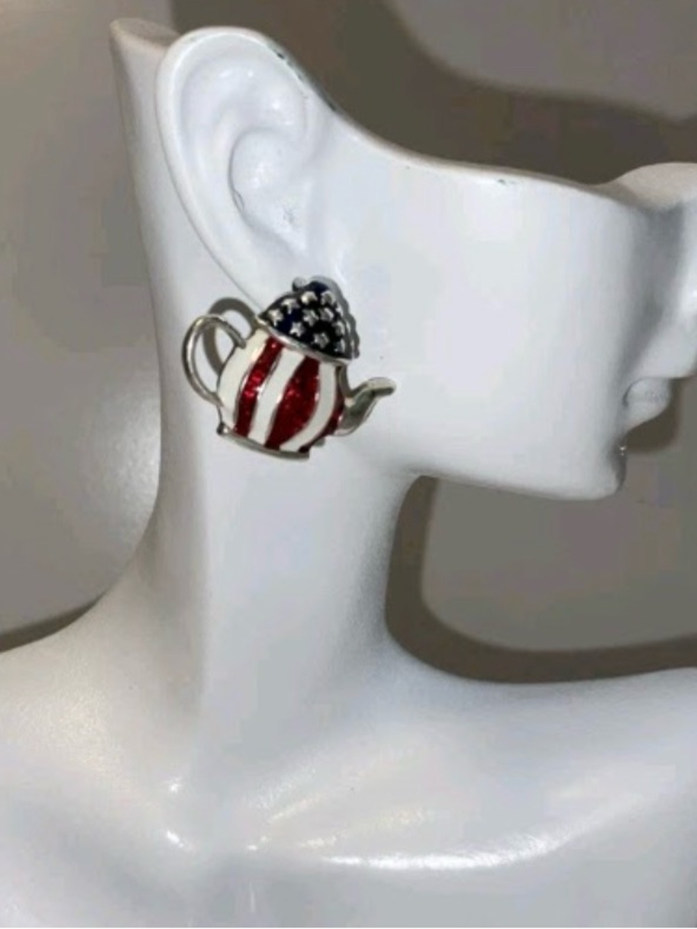 Patriotic Teapot Stud Earrings - Red, White & Blue